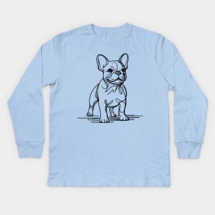 French Bulldog Minimalist Line Drawing Kids Long Sleeve T-Shirt